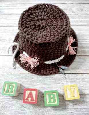 crochet handmade baby hat bucket fishing brim 0-3 months newborn dark brown new
