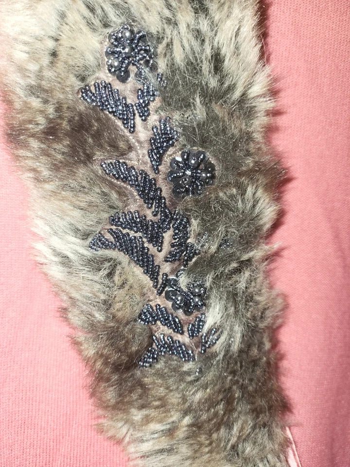 Cardigã HEATHER B removível pele sintética colarinho enfeitado suéter rosa feminino G P - Imagem 4 de 4