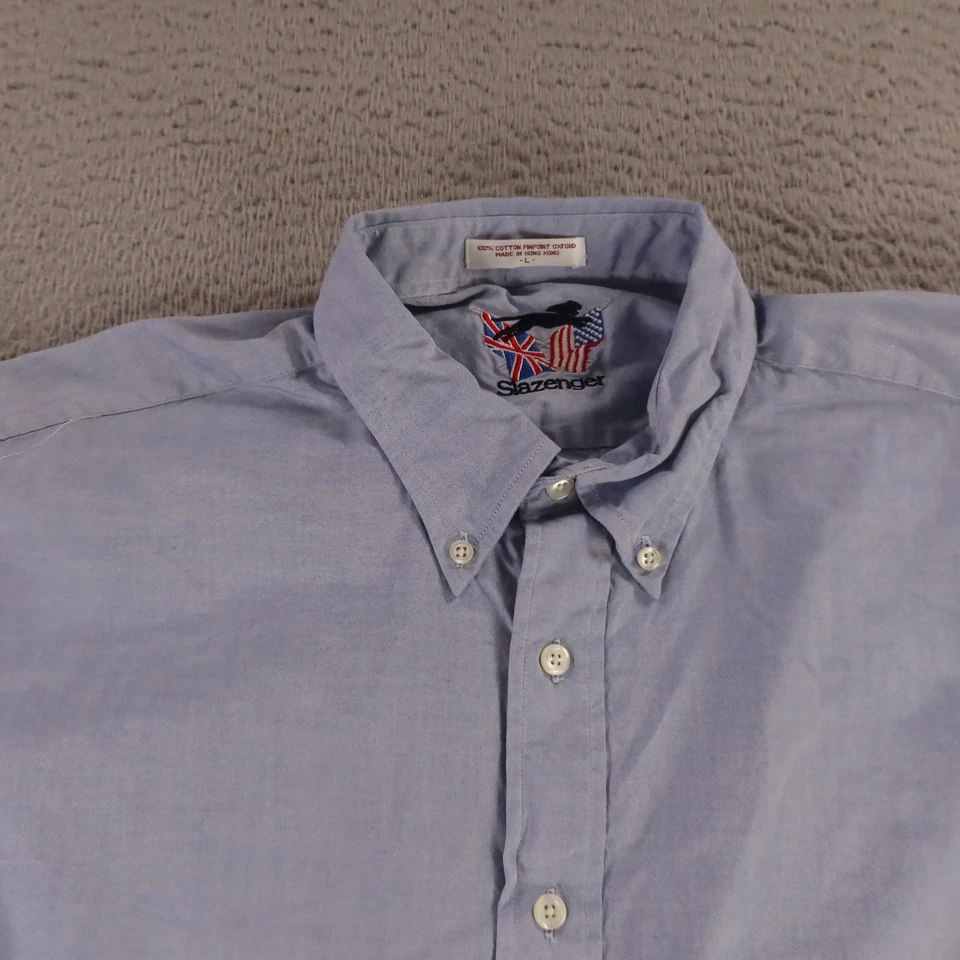 Camisa Slazenger De Colección Para Hombres L Azul 100% Algodón Abotonada Pinpoint Oxford OCBD Foto 2 de 4