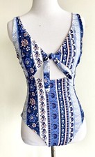 MinkPink Bounty Tie Front Crochet Edge Size S Cutout Retail 119 Price 49 Blue