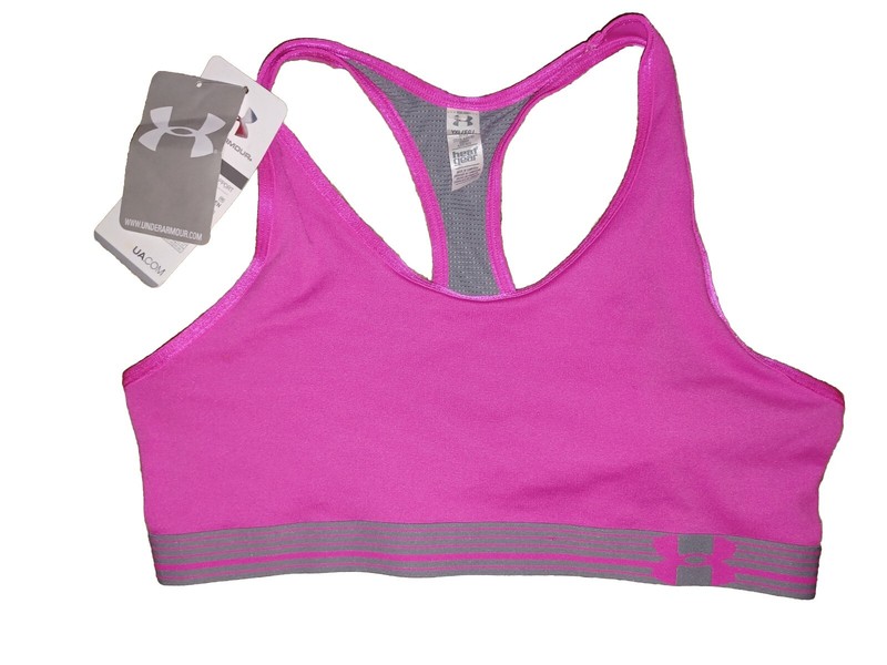 🌻 Girl's YXL Pink NWT Under Armour Sports Bra XL Athletic New Gray Mid Impact 