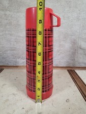 Vintage Aladdin Thermos 1 Pint Red & Black Plaid 3 Piece Plastic Made In USA