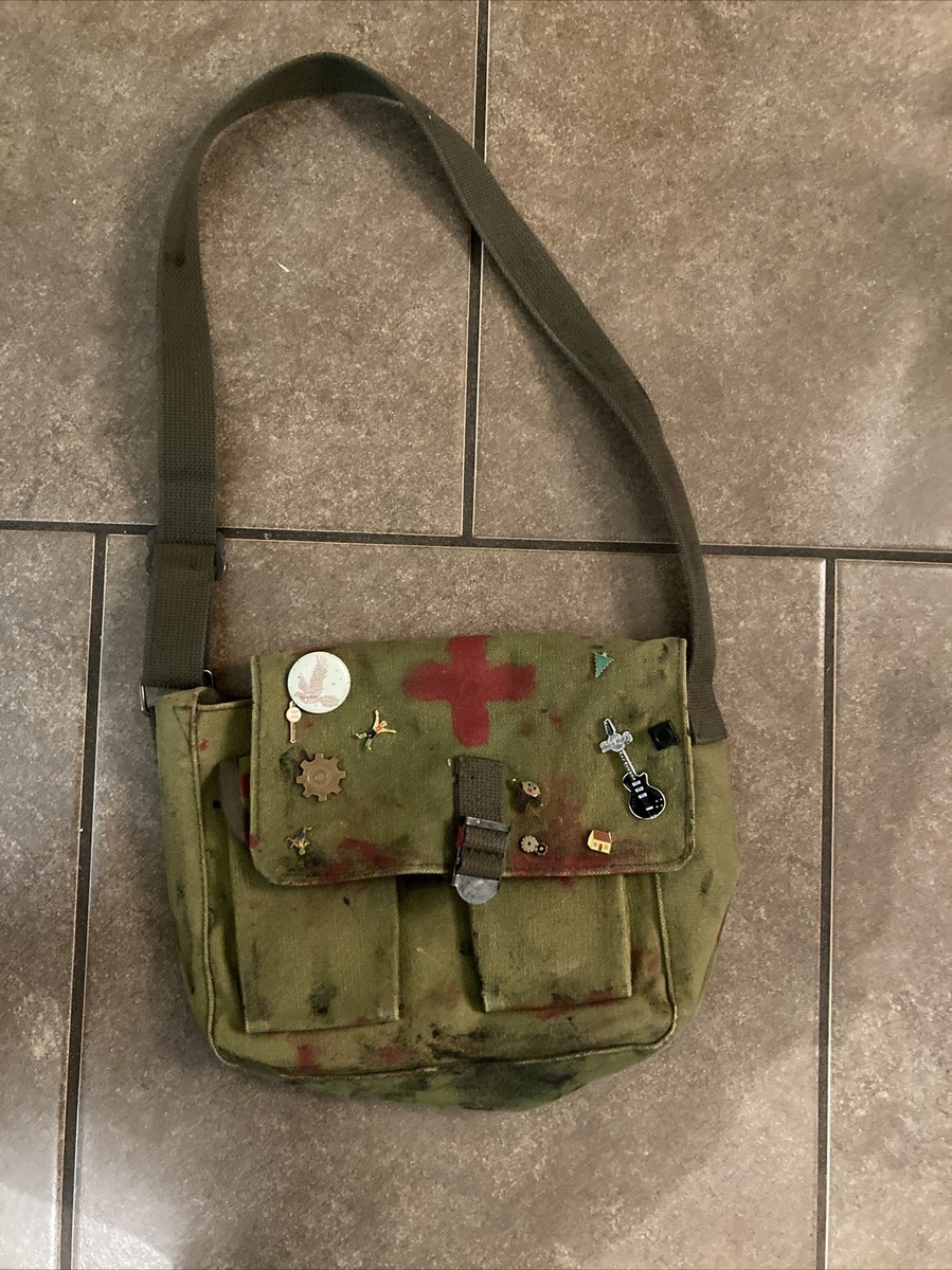 Olive Green Distressed Embellished Canvas Tote Bag with pins Olive Green Distressed Embellished Canvas Tote Bag with pins