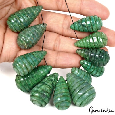 700 Cts Natural Green Emerald Carving Pear Drop Drilled jewelry Beads/Briolettes