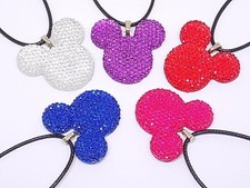 Handmade Child's Sparkle Mickey Mouse Black Rope Necklace, Gift Boxed 