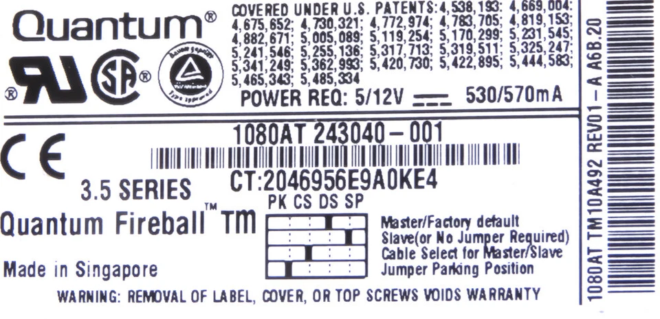Compaq 185959-001 243040-001 1.08GB Ata 5400RPM 3.5'' 1080AT TM10A492 - Image 3 of 3