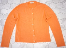 Hawick Cashmere Button Front Peachy-Orange Cardigan Sweater, L, Made in Scotland