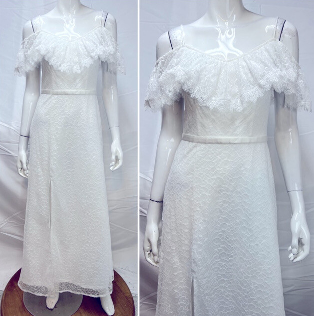 NWT CIDER White Floral Lace Off The Shoulder Slit Long Gown Women’s M Dress