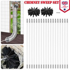21Pcs Flexible Chimney Sweep Kit Set Flue Ergonomic Brush Rod Soot Cleaning Rods