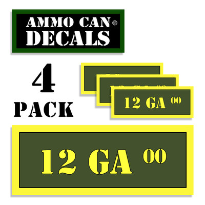 12 GA 00 Ammo Can 4x Labels  Ammunition Case 3''x1.15'' stickers decals 4 pack AG