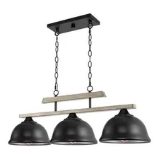 Kira Home Kenley 35" 3-Light Modern Farmhouse Island Light + Large Dome Shades,