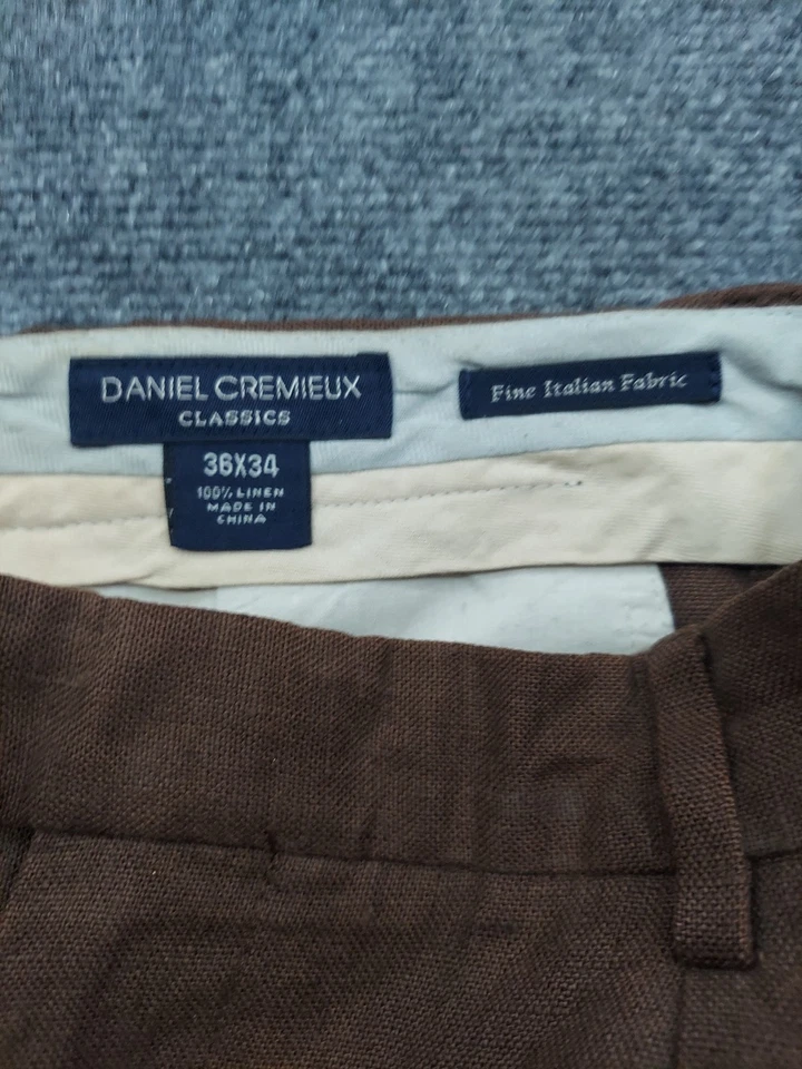 Daniel Cremieux Linen Pants Mens 36x34 Brown Pleated Cuffed Fine Italian Fabric - Image 3 of 4
