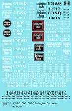 K4 O Scale Decals CB&Q FW&D, C&S Burlington Route Caboose White and Black