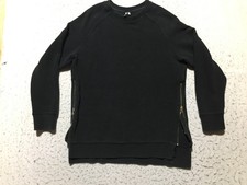 Varley Sweatshirt Womens M Medium Black Side Zip Accents Textured Crew Neck Long