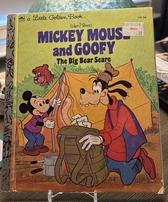 Disney Mickey Mouse & Goofy The Big Bear Scare 1978 Little Golden Book Vintage