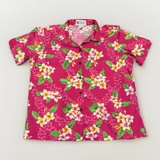 Vintage Alohawears Hawaiian Pink Plumeria Camp Shirt Made Hawaii 100 Cotton Med