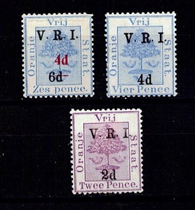 Orange Free State. South Africa 1868-94. 4p on 6p, 4p on 4p, 2d on 3p MH