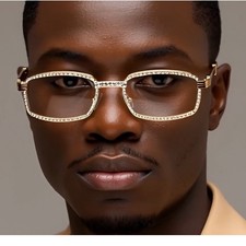 Rhinestone Glasses Gold Frame Clear Lens Fashion Eye Glasses Hip Hop Style Gafas