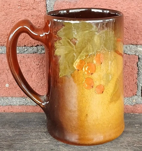 JB Owens Mug Utopian 1035 w/ Hand Painted Cherries? Vintage Art Pottery, c1900s