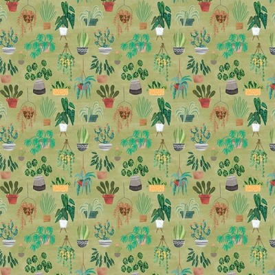 HOMEBODIES PLANTS and fabric Clothworks Tossed PLANTS BTHY Y4668-24 Olive