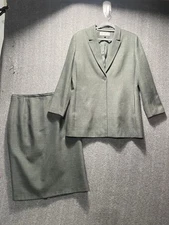 Travis Ayers Skirt Suit Size 14 Olive Polyester Career Business Dark Academia