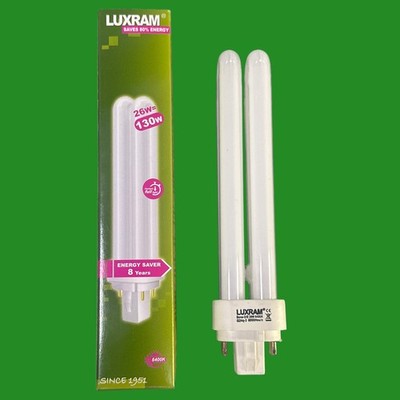 6x 26W Luxram G24q-3 4 Pin CFL Glühbirnen 6400K Low Energy PL SPS Tageslicht Lampe