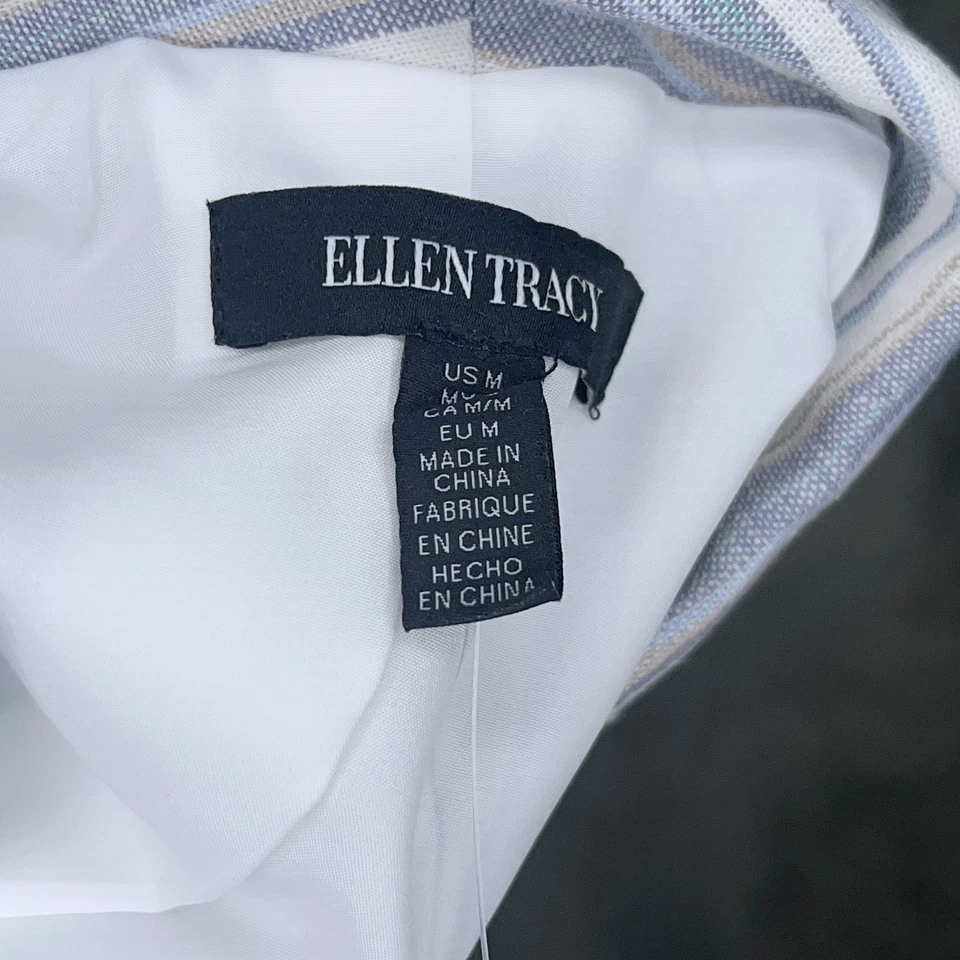 NUEVO Blazer Ellen Tracy Mujer Manga 3/4 Forrado Lino Talla M Azul Rayas Foto 3 de 4