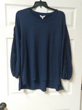Crown & Ivy Navy Blouse With Embellished Sleeves Super Soft