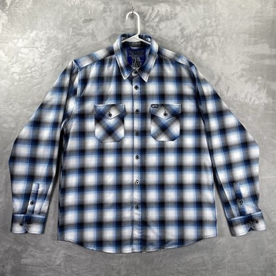 DIXXON Flannel Co Shirt Mens XL Button Down West Coast Customs Design Blue Plaid