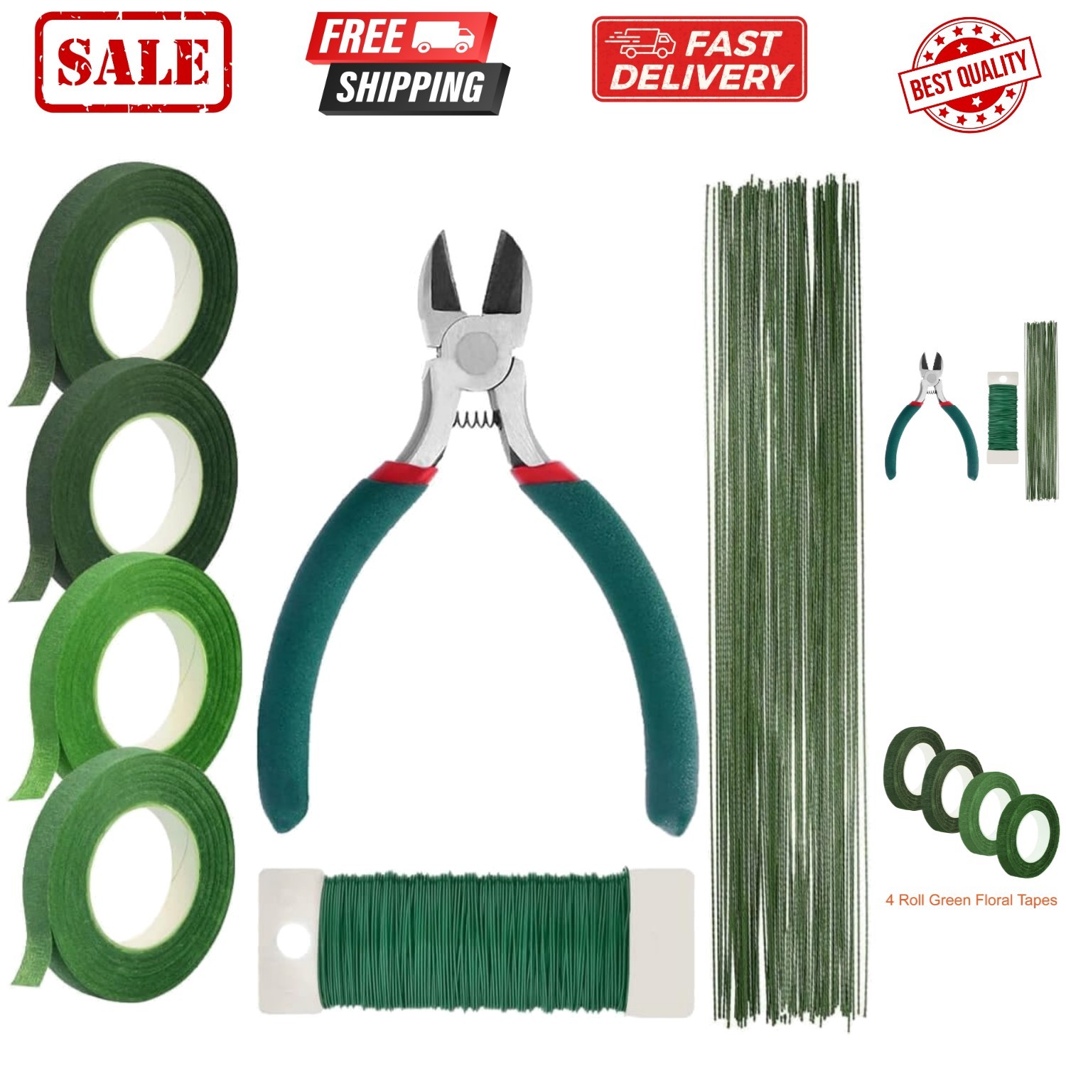 Floral Tape and Floral Wire Arrangement Tools Kit with Wire Cutter 26 Gauge S...