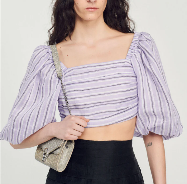 Sandro Damen Cropped Top Lila Leinenmischung Gr. 0 Xs Fr 34 SFPTO00585-image