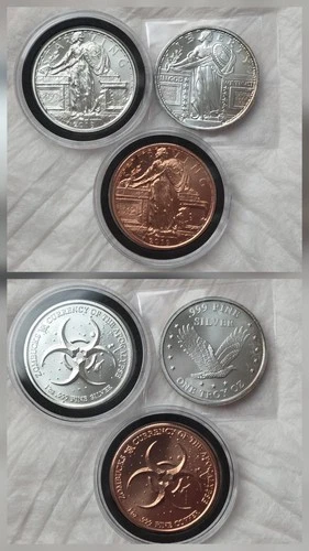 Set of 3 STARVING ZOMBUCKS 1 Silver 1 Copper  + 1 "STANDING" Silver Round .999