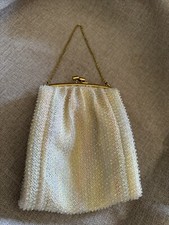 Beaded Evening Bag Clutch Purse Iridescent Over Pastel Stripes 6 1/2 X 7