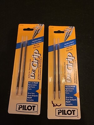 4 Refills Pilot Dr. Grip Retractable Ballpoint Pen Refill, Medium Tip, Blue Ink