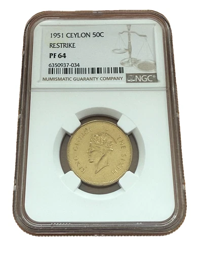 Ceylon 1951 Nickel - Brass 50 Cents NGC PF64 Restrike