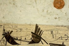 FEDERICO RIGHI (IT. 1908-1986); Barca nella sabbia, litografia, 1965 circa, firmata