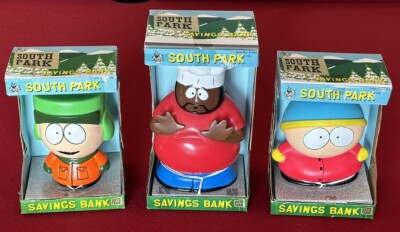 Vintage 1998 South Park CC Savings Bank Chef, Kyle (happy), Rare Cartman (sad)