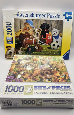 NEW Lot of 2 Jigsaw Puzzles 1,000/200 Pieces Playing in Leaves Ravenburger