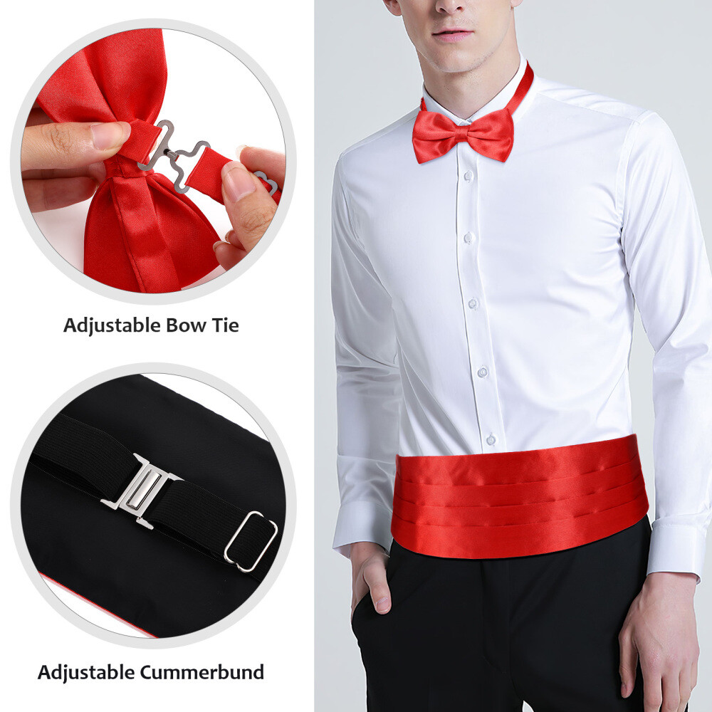3 Pcs Red Man Mens Handkerchief Neckties Stain Cumberbund for eBay