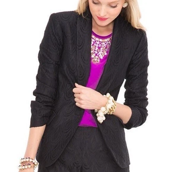 Blazer Lilly Pulitzer Campbell Dos Tonos Pluma Encaje Negro Azul Talla 0 Nuevo con Etiquetas Foto 4 de 4