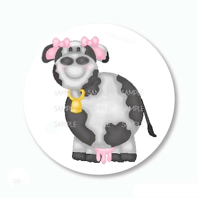 ADORABLE GIRL COW PINK RIBBON STICKERS ENVELOPE SEALS SCRAPBOOK STICKERS-2 SIZES