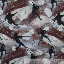 BonEful FABRIC FQ Cotton Quilt Brown Black White Base*Ball Boy Sport Bat Helmet