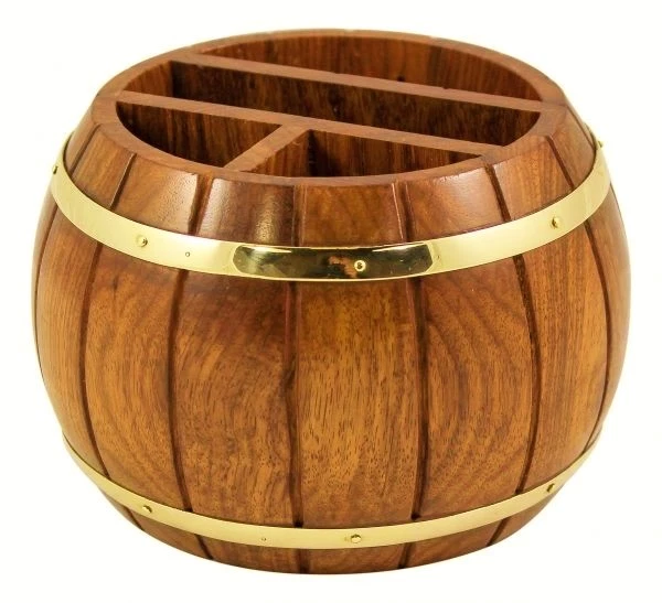SEA-CLUB Penhalter Zettelbox im Faß-Design ca.10 x Ø 15 cm aus Holz mit Messingverzierung
