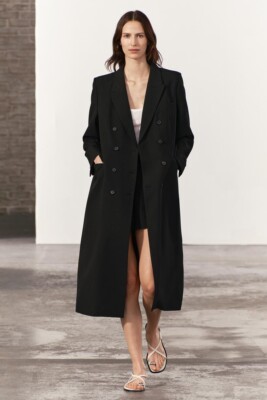 BNWT ZARA WOMEN TAILORED DOUBLE BREASTED COAT ZW COLLECTION LONG COAT BLACK  XS