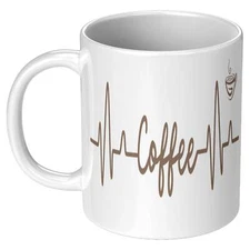 Coffee Heart Beat Mug 11oz, Coffee Drinker Gift, Addicted To Coffee Gift