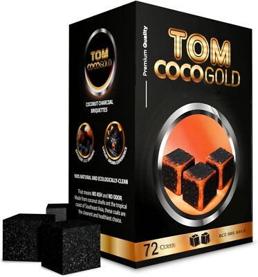 Tom Coco 72 Natural Coconut Charcoal Cubes 25mm Hookah Shisha Coals Grilling