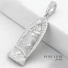 NEW Gift Inc Sterling Silver 925 40 mm CZ Virgin Mary Prayer Pendant  Box