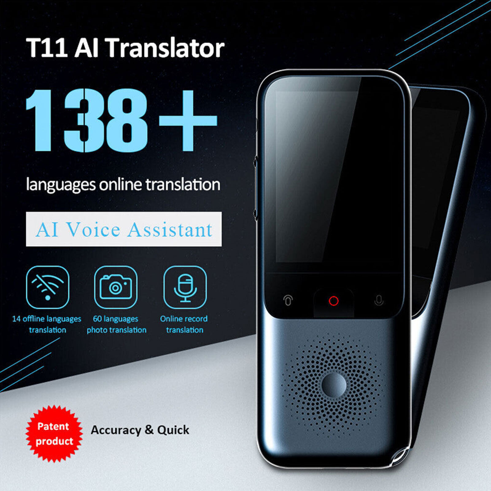 T16 AI Voice Real Time Translator 138 Multi Online Languages Voice-Record  3.1 Inch Big Touch Screen Learning Conversion T12 - AliExpress