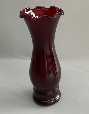 Vintage Anchor Hocking Royal rubinrote Glasvase mit Rüschenrand Knospen 15 cm hoch sehr guter Zustand