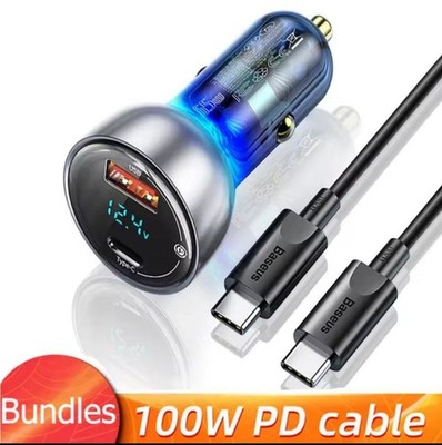 Baseus 65W PD Car Charger QC4.0/3.0 Fast USB Type-C LED iPhone Samsung Xiaomi